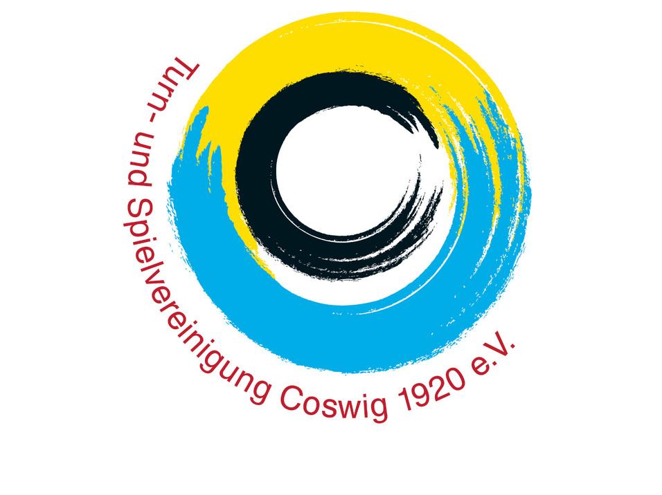 Logo der Turn- und Spielvereinigung Coswig 1920 e.V. in bunten, kreisförmigen Elementen mit Schriftzug.