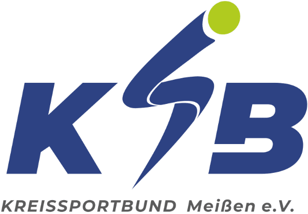 Logo des Kreissportbunds Mei&szlig;en e.V. mit stilisiertem Sportler und Schriftzug in Blau und Gelb.