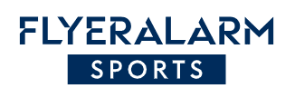 Logo von FLYERALARM SPORTS in Blau und Wei&szlig;, bestehend aus dem Firmennamen in klarer Schrift.