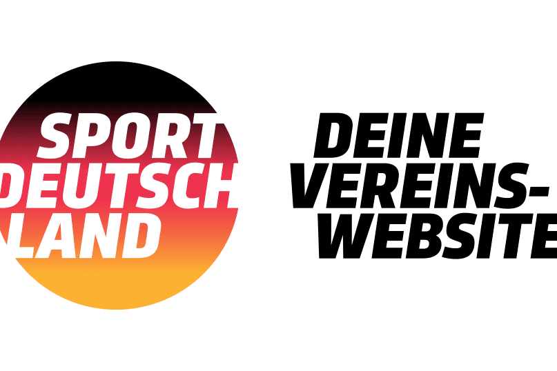 Logo von Sport Deutschland in Rot-Gelb mit dem Schriftzug "Deine Vereinswebsite" auf schwarzem Hintergrund.